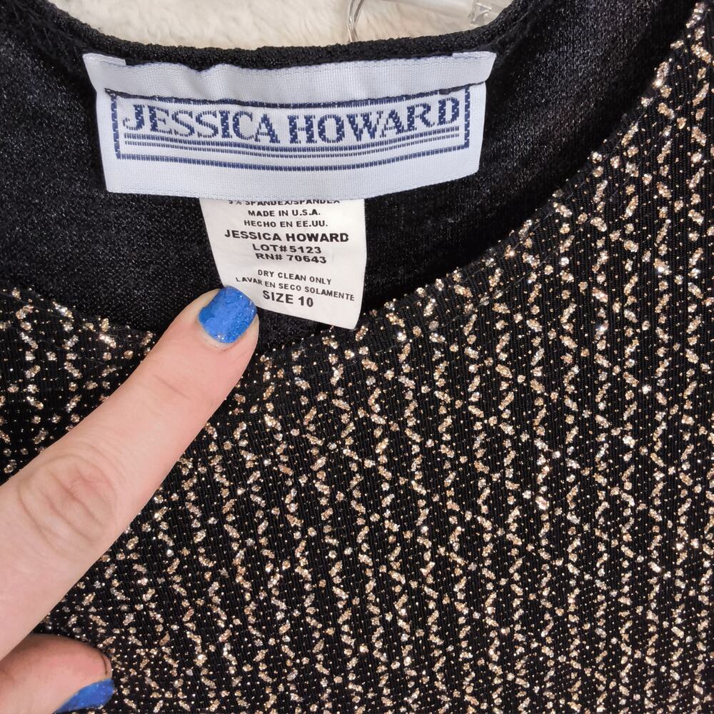 Jessica Howard Women’s Black Sleeveless Maxi Dress Gold Beaded Sequin Top Sz 10 - Picture 4 of 5